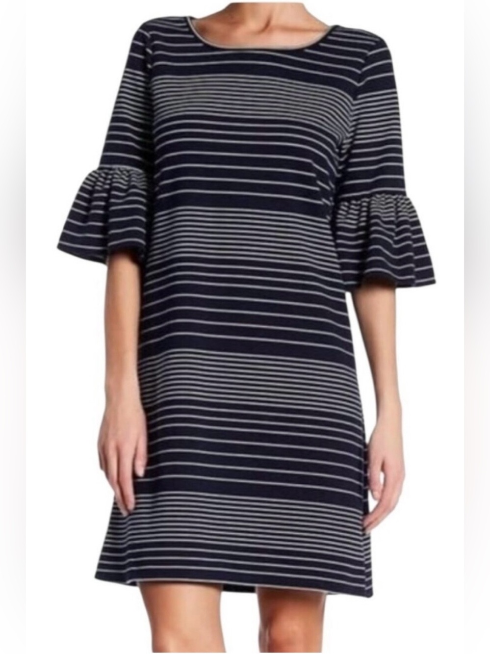 Max Studio Black and White Striped Bell-Sleeve Shift Dress
